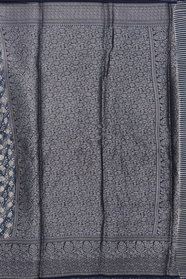 Chanderi Silk Cotton Saree In Navy Blue With Allover Design