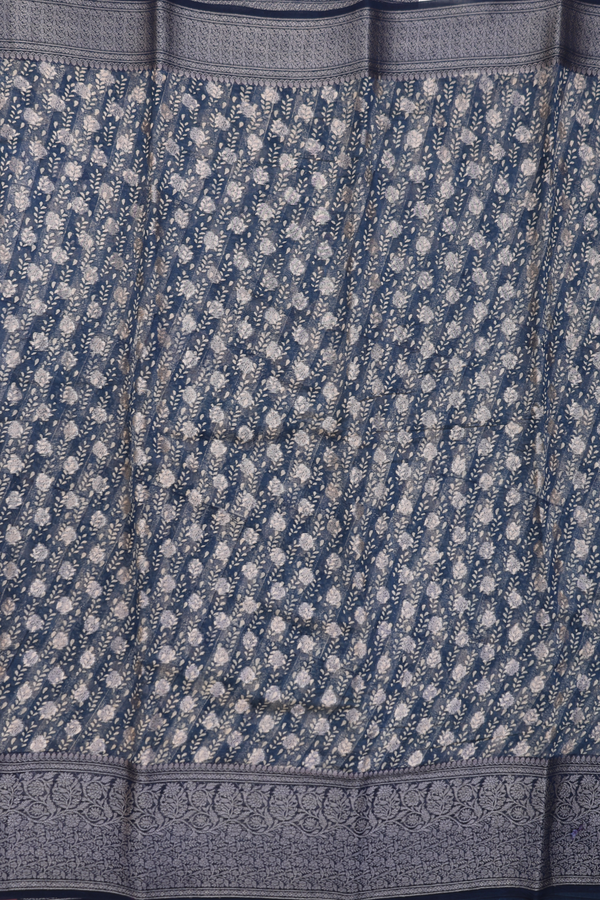 Chanderi Silk Cotton Saree In Navy Blue With Allover Design