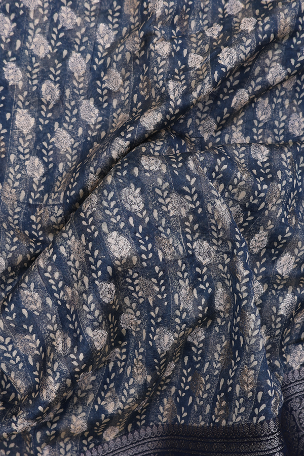 Chanderi Silk Cotton Saree In Navy Blue With Allover Design
