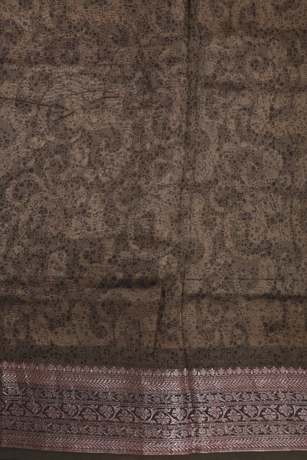 Chanderi Silk Cotton Saree In Olive Brown With Printed Design