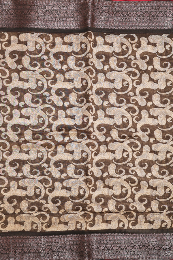 Chanderi Silk Cotton Saree In Olive Brown With Printed Design