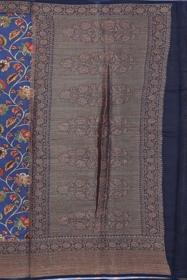 Chanderi Silk Cotton Saree In Royal Blue With Floral Design