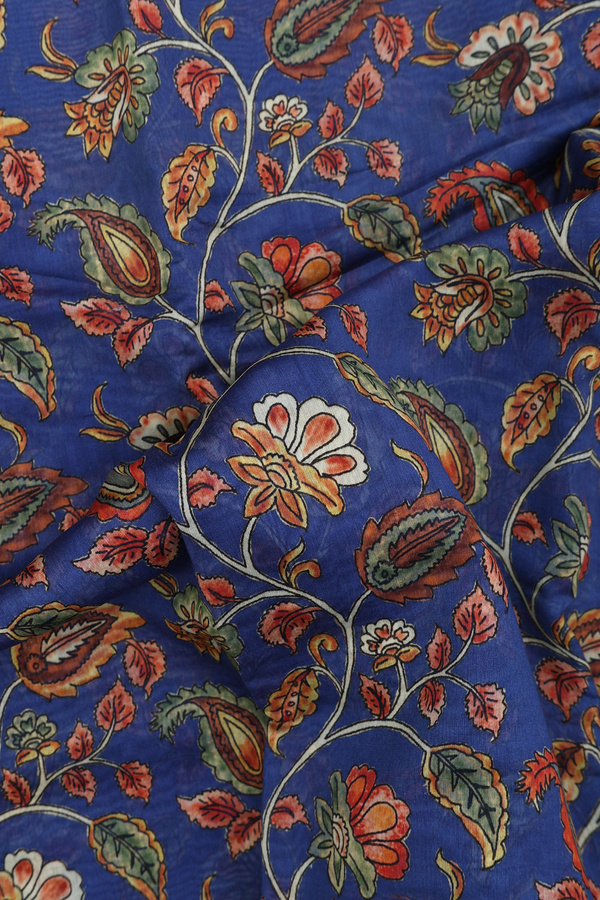 Chanderi Silk Cotton Saree In Royal Blue With Floral Design