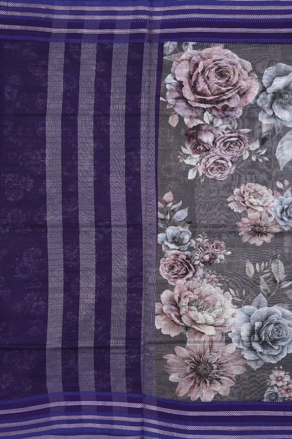 Chanderi Silk Cotton Saree In Oxford Brown With Floral Design