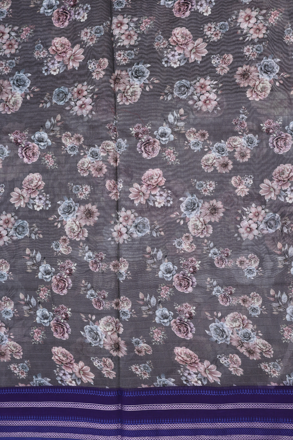 Chanderi Silk Cotton Saree In Oxford Brown With Floral Design