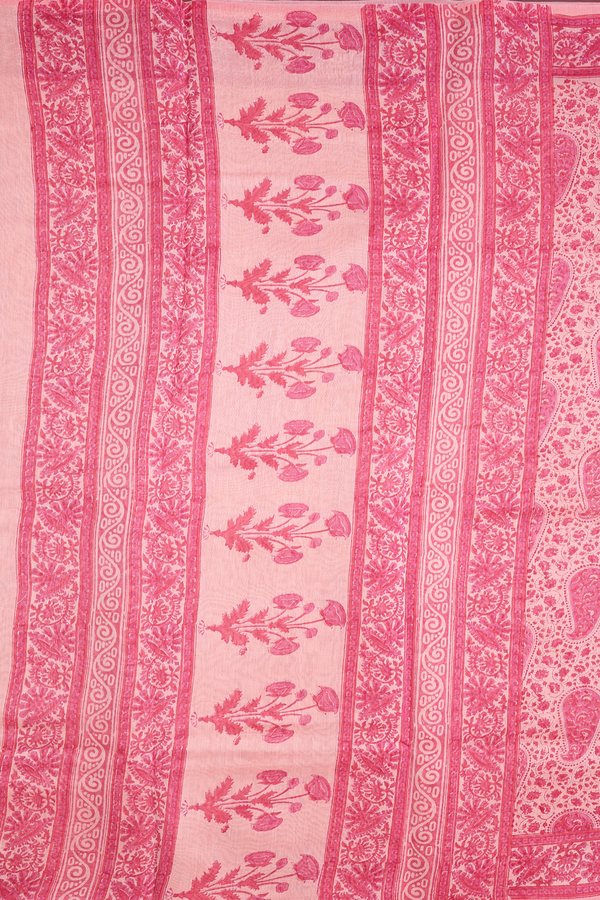 Chanderi Silk Cotton Saree In Peach With Paisley Design