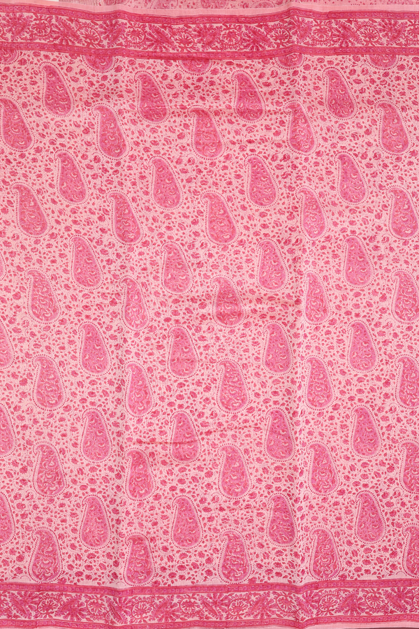 Chanderi Silk Cotton Saree In Peach With Paisley Design