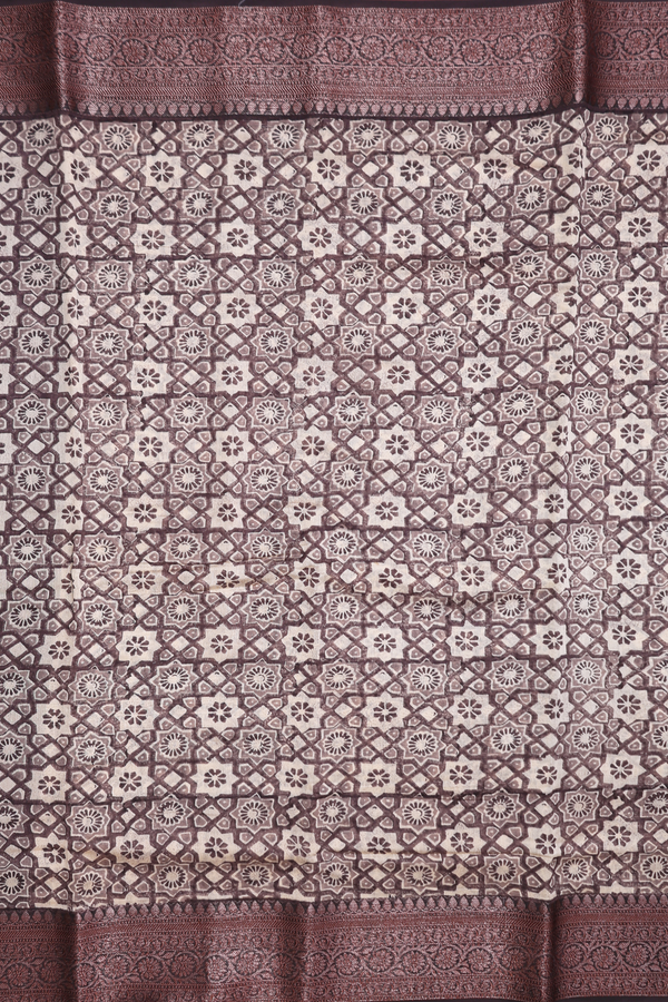 Chanderi Silk Cotton Saree In Plum Brown With Printed Design