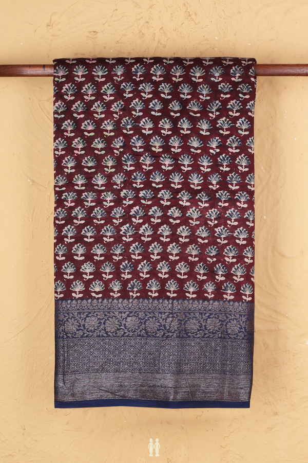 Chanderi Silk Cotton Saree In Burgundy Red With Floral Design
