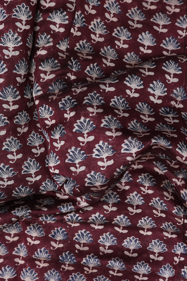Chanderi Silk Cotton Saree In Burgundy Red With Floral Design