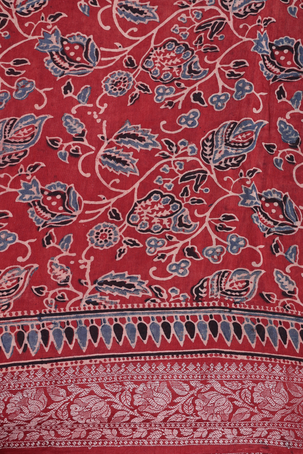 Chanderi Silk Cotton Saree In Red With Chevron Design