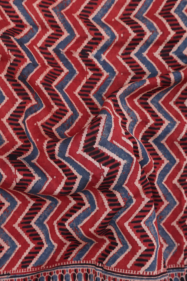 Chanderi Silk Cotton Saree In Red With Chevron Design