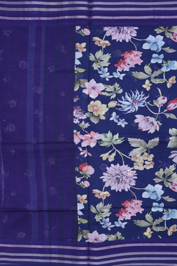 Chanderi Silk Cotton Saree In Royal Blue With Floral Design
