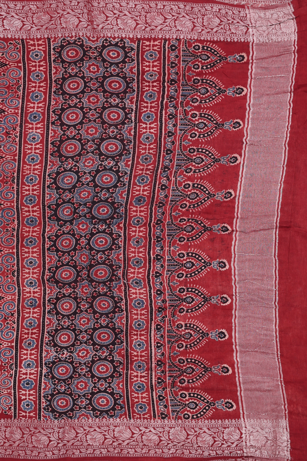 Chanderi Silk Cotton Saree In Rust Red With Floral Design