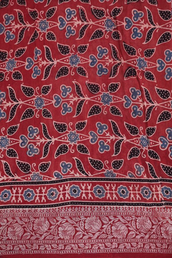 Chanderi Silk Cotton Saree In Rust Red With Floral Design