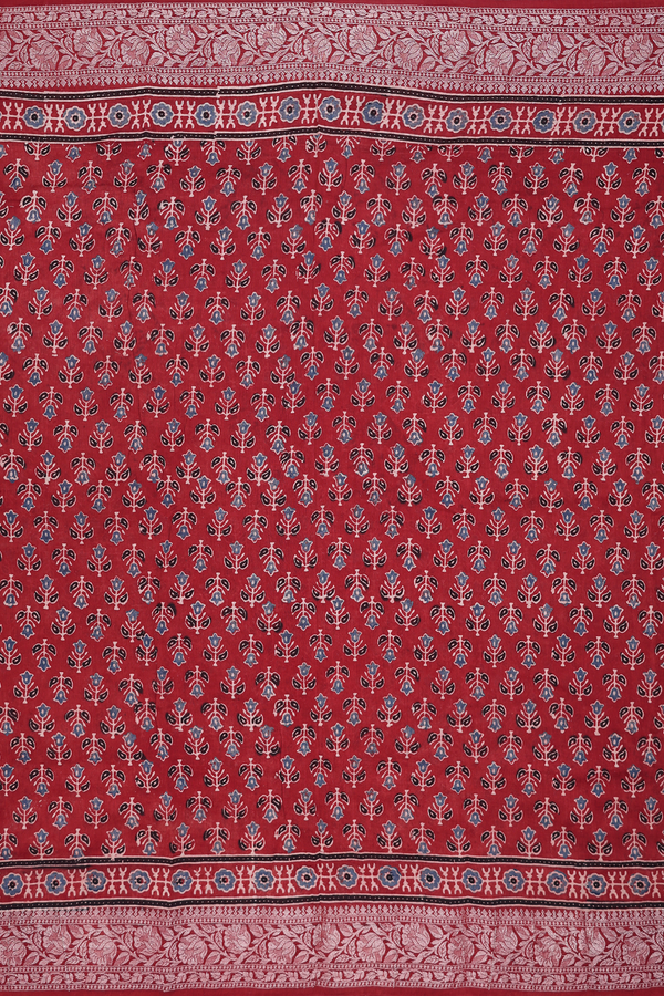 Chanderi Silk Cotton Saree In Rust Red With Floral Design