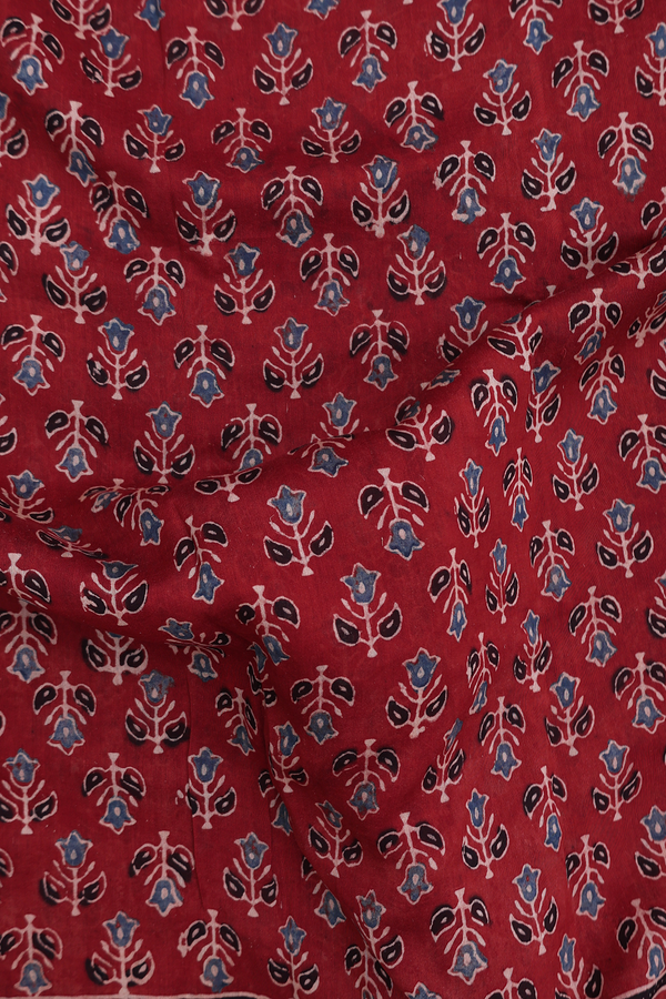 Chanderi Silk Cotton Saree In Rust Red With Floral Design