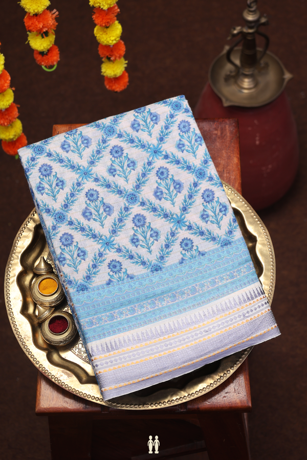 Chanderi Silk Cotton Saree In White With Diamond Design