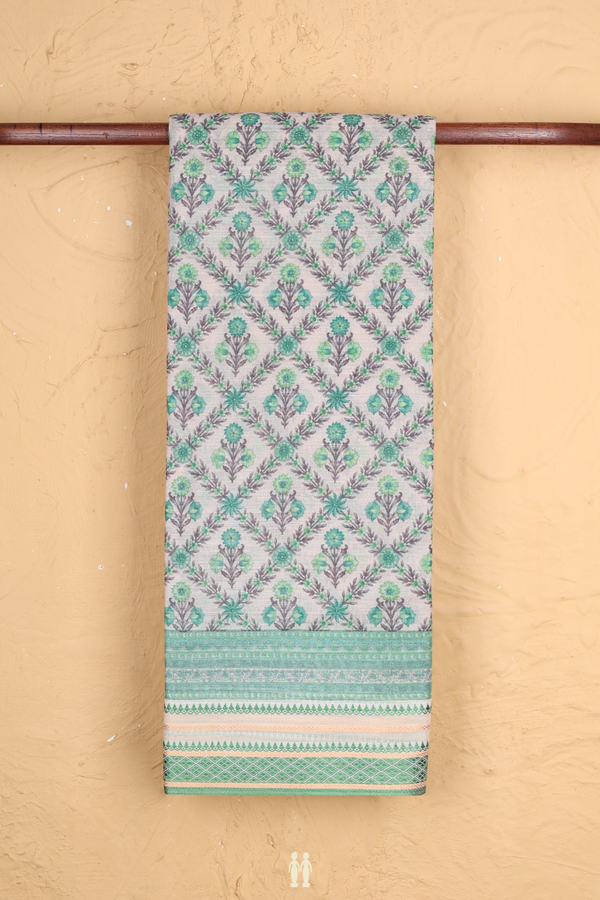 Chanderi Silk Cotton Saree In White With Floral Design