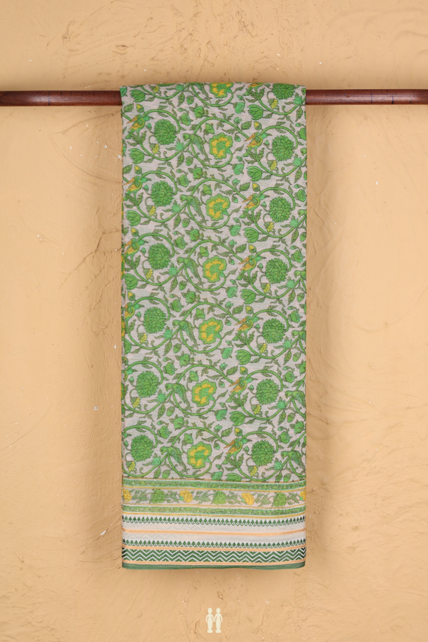 Chanderi Silk Cotton Saree In White With Floral Design