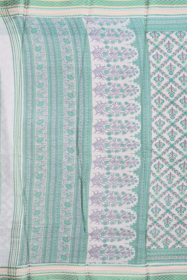 Chanderi Silk Cotton Saree In White With Floral Design