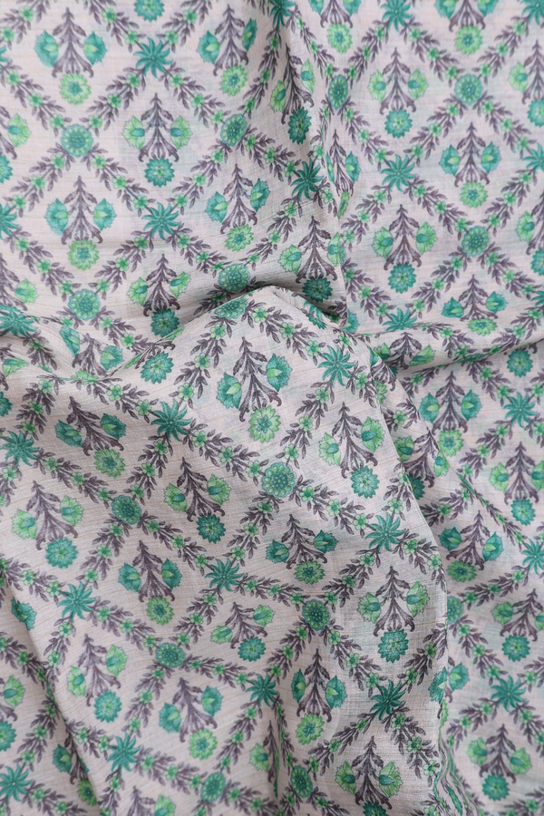 Chanderi Silk Cotton Saree In White With Floral Design