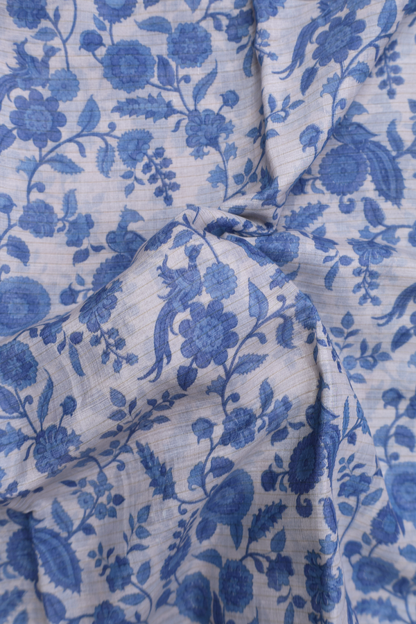 Chanderi Silk Cotton Saree In White With Floral Design