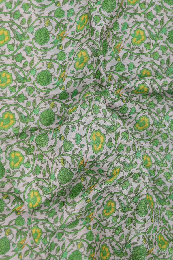 Chanderi Silk Cotton Saree In White With Floral Design