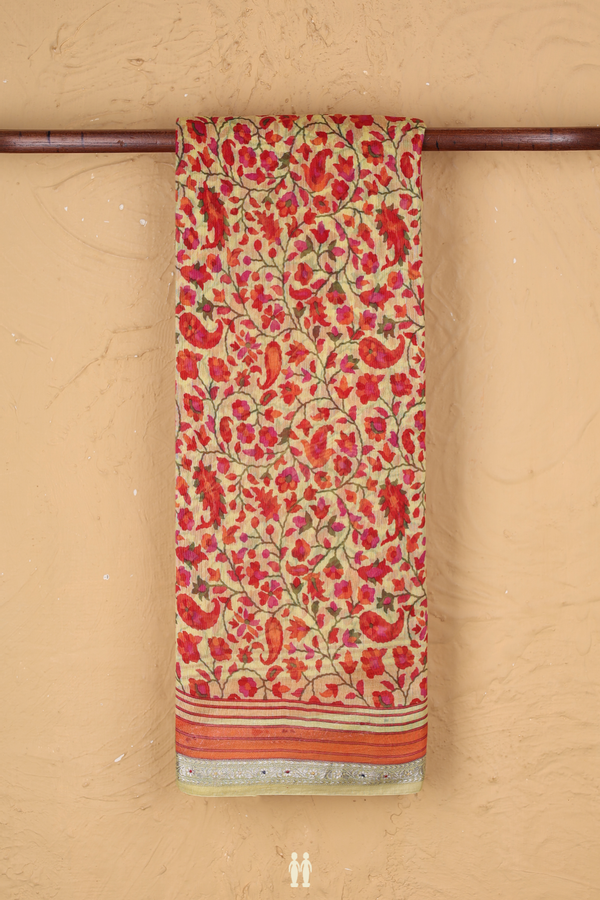 Chanderi Silk Cotton Saree In Yellow With Paisley Design