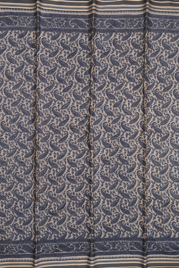 Chanderi Silk Cotton Saree In Pastel Brown With Paisley Design