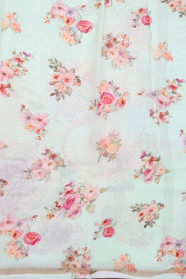 Chanderi Silk Cotton Saree Pastel Green With Floral Design