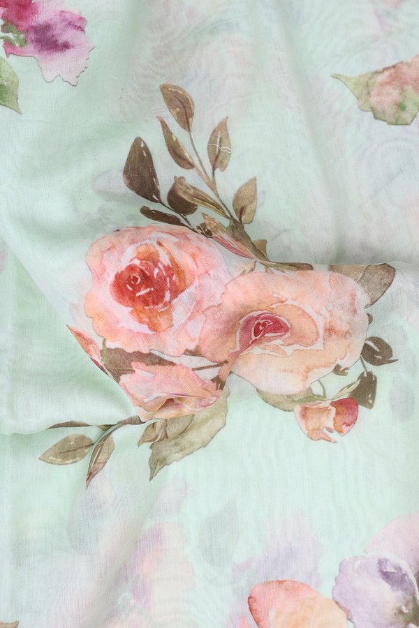 Chanderi Silk Cotton Saree Pastel Green With Floral Design