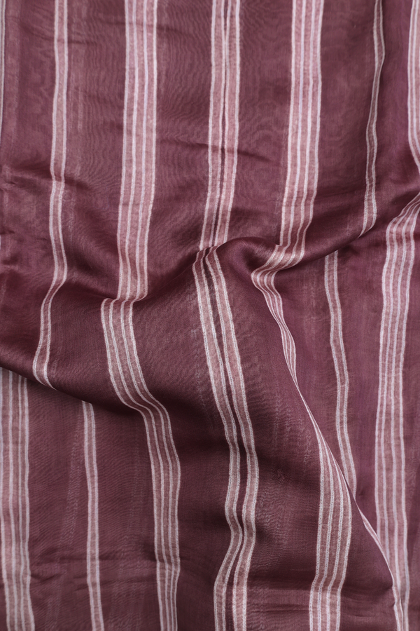 Chanderi Silk Cotton Saree In Plum Brown With Stripes Design