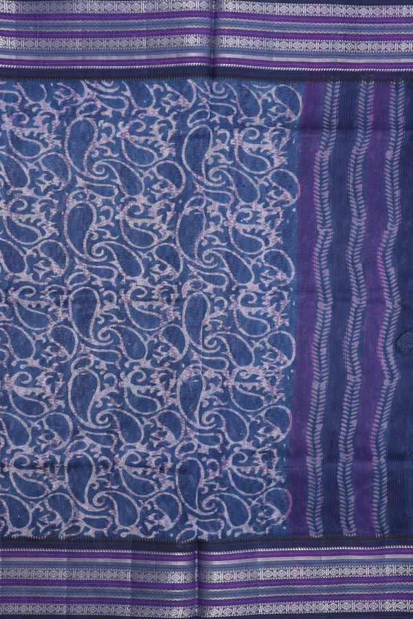 Chanderi Silk Cotton Saree Prussian Blue With Printed Design