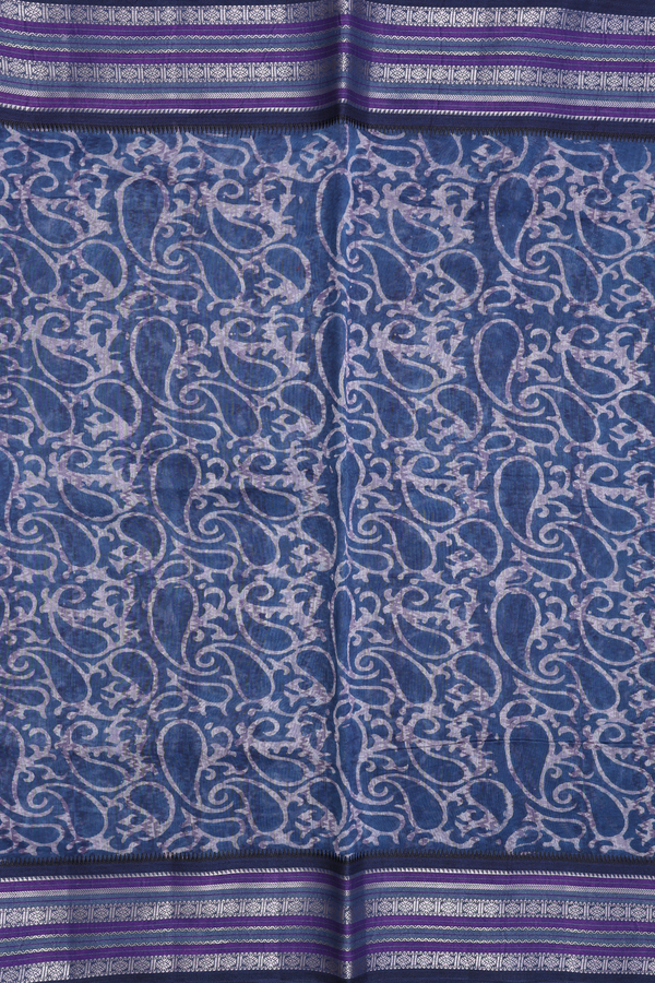 Chanderi Silk Cotton Saree Prussian Blue With Printed Design