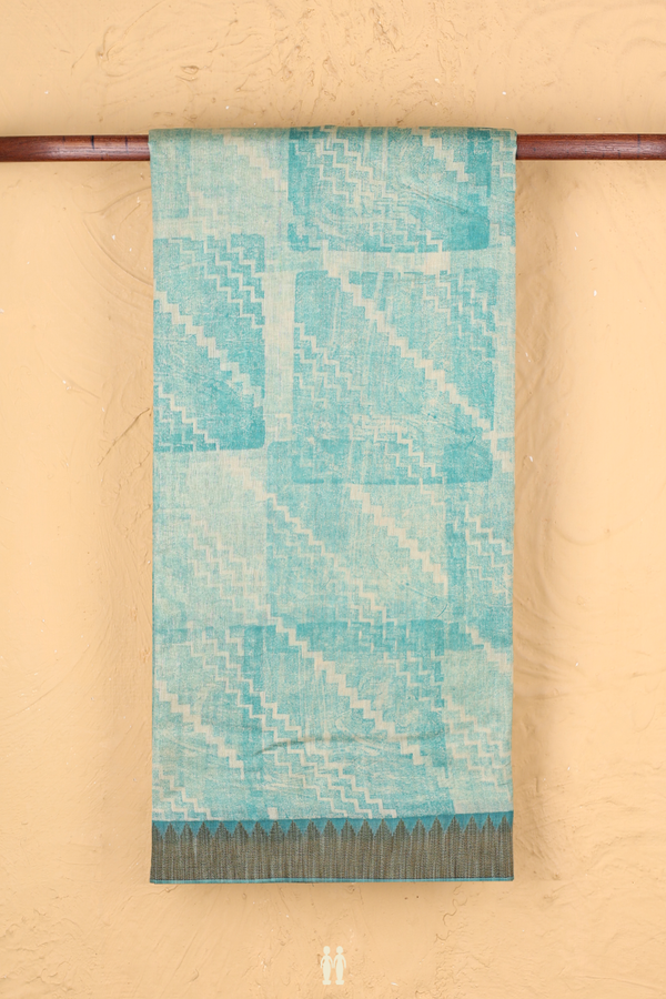 Chanderi Silk Cotton Saree In Turkish Blue With Printed Design