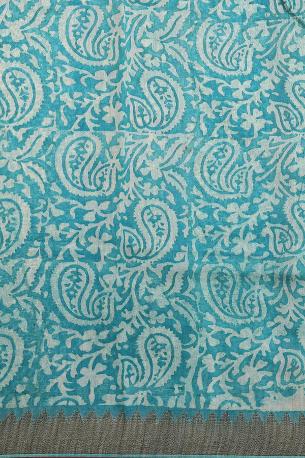 Chanderi Silk Cotton Saree In Turkish Blue With Printed Design
