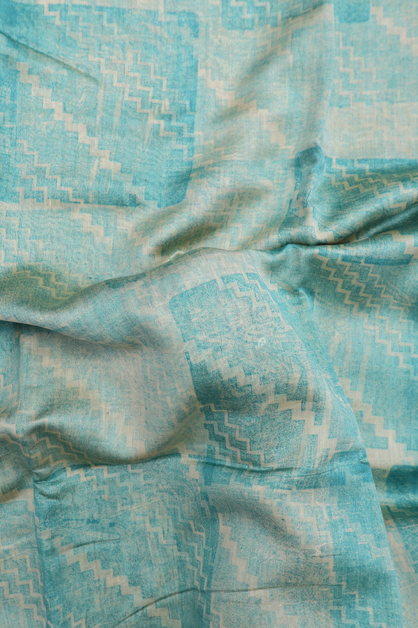 Chanderi Silk Cotton Saree In Turkish Blue With Printed Design