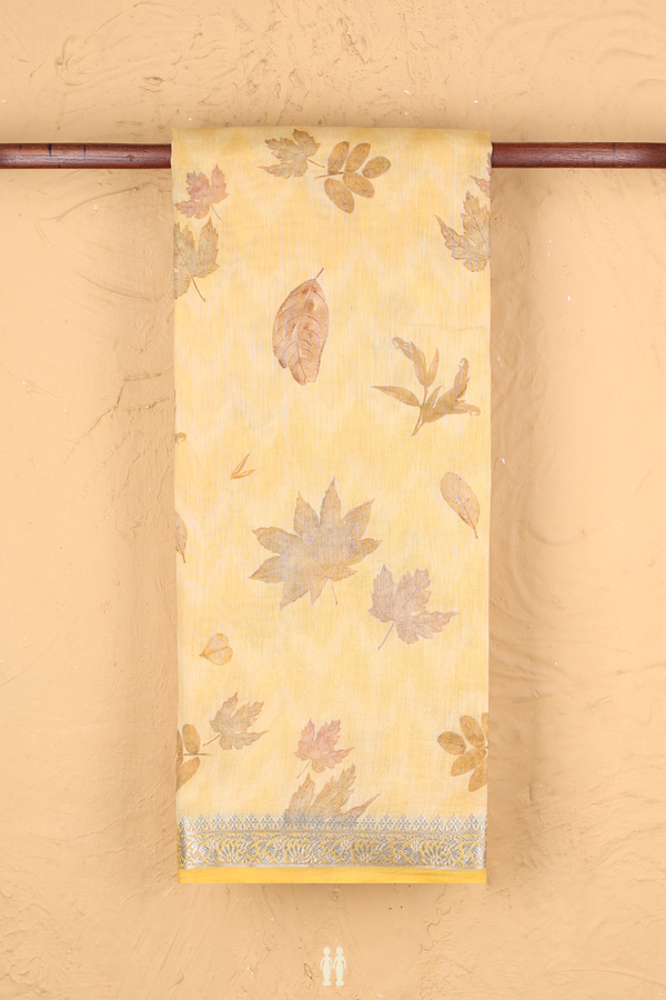 Chanderi Silk Cotton Saree In Yellow With Leaf Design