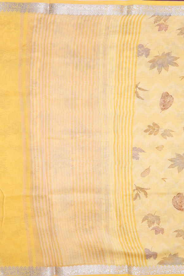 Chanderi Silk Cotton Saree In Yellow With Leaf Design