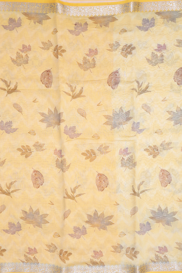 Chanderi Silk Cotton Saree In Yellow With Leaf Design