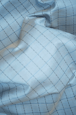 Checked Design Pastel Blue Traditional Silk Cotton Saree