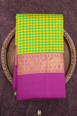 Checks Design Green And Yellow Kanchipuram Silk Saree