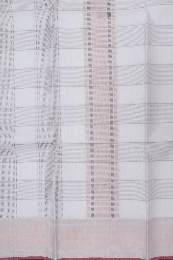 Checks Design White Silk Dhoti With Shirt Material