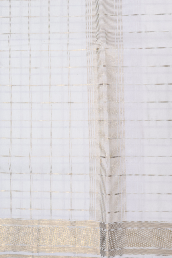 Checks Design White Silk Dhoti With Shirt Material
