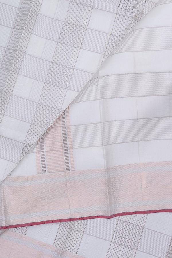 Checks Design White Silk Dhoti With Shirt Material