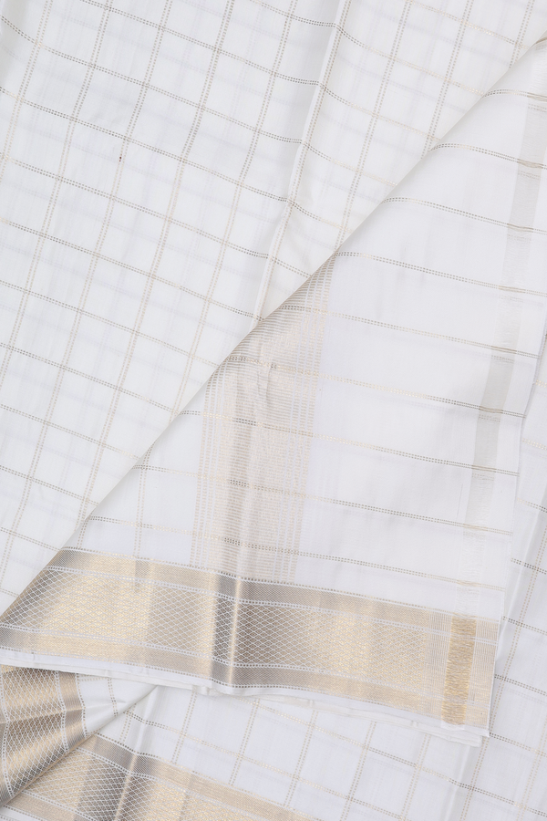 Checks Design White Silk Dhoti With Shirt Material