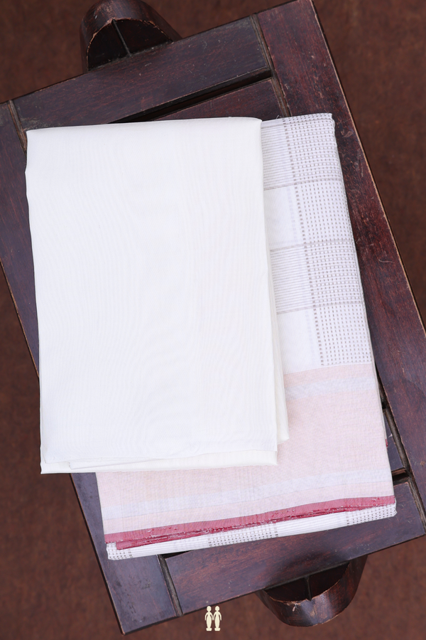 Checks Design White Silk Dhoti With Shirt Material