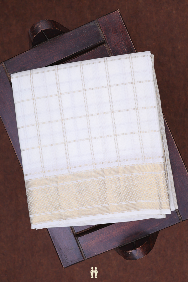Checks Design White Silk Dhoti With Shirt Material