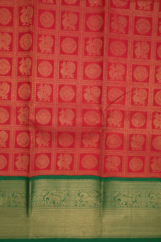 Checks With Zari Buttas Chilli Red Kanchipuram Silk Saree